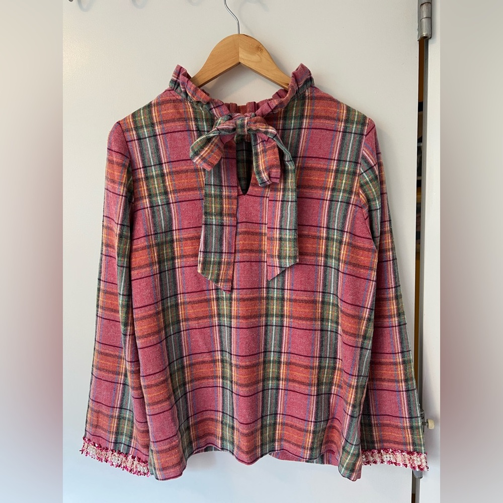 Etcetera Colorful Plaid and Pearl Appliqué Long Sleeve Blouse - Picture 5 of 7
